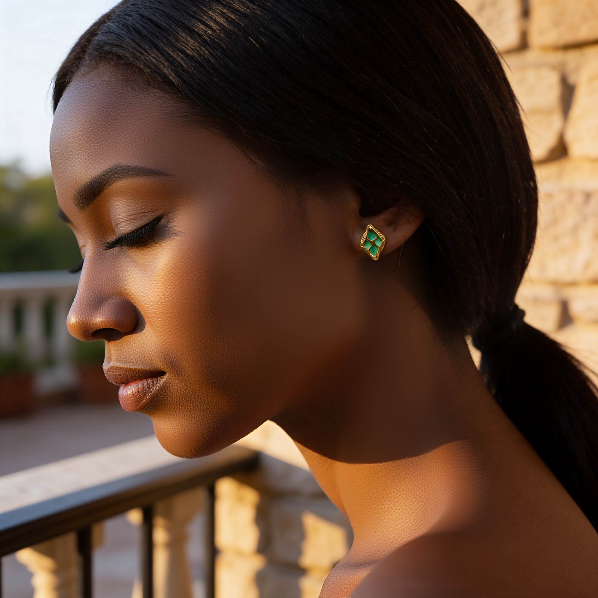 Jungle Splash "Avocado Green" Enamel Stud Earrings