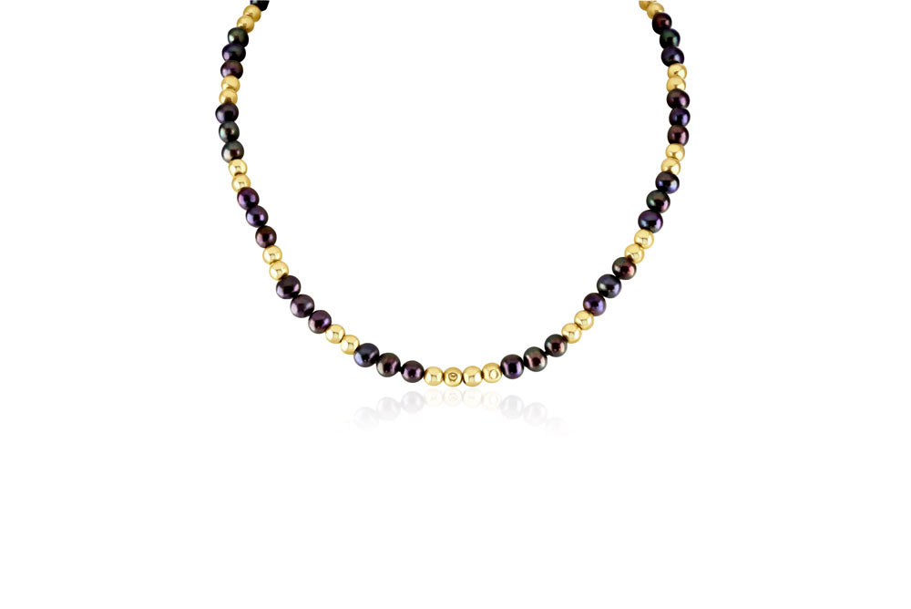 Peacock Pearl & 18ct Gold Double Bead Necklace