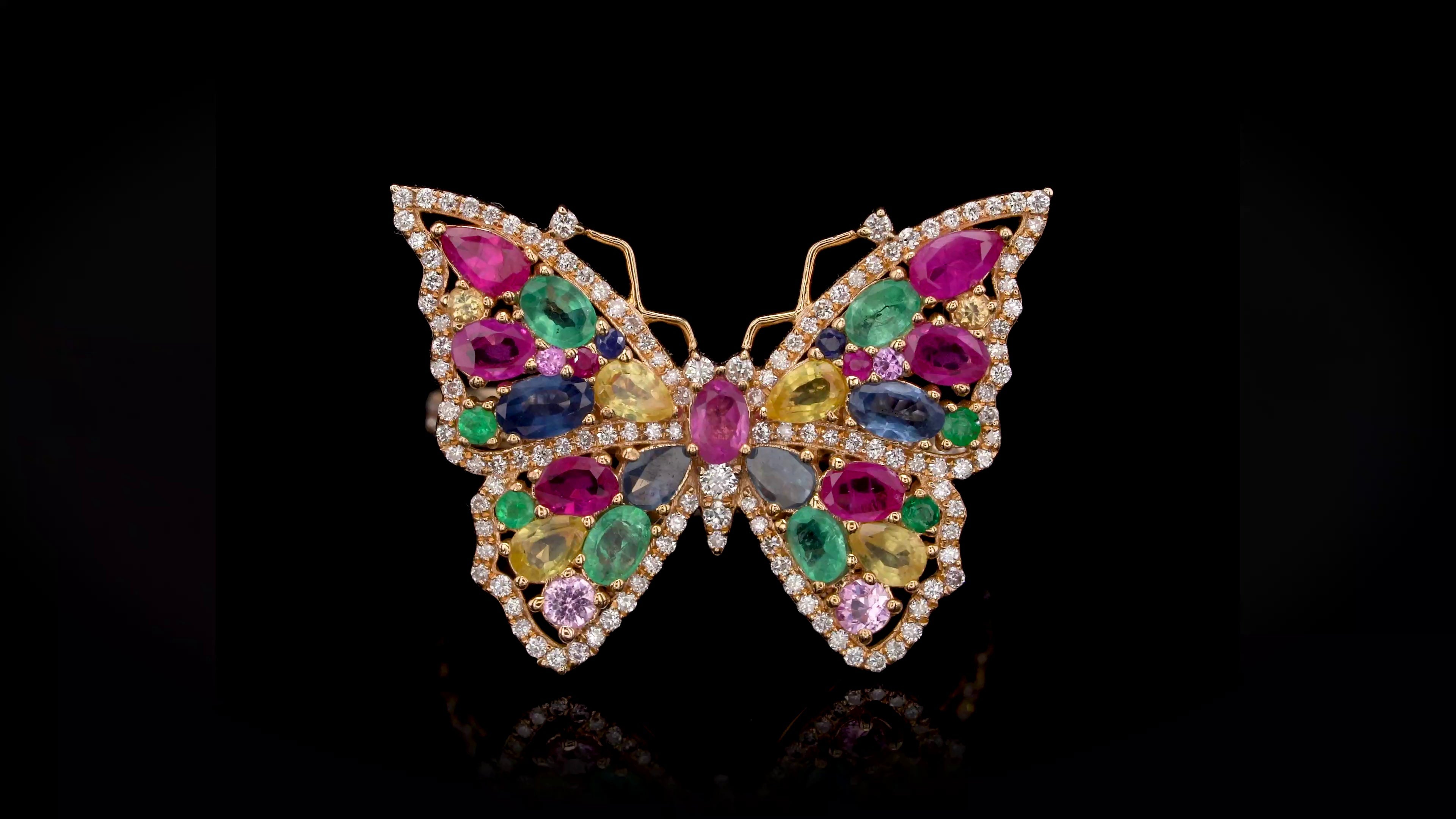 Elegant butterfly 18ct Yellow gold Gemstone ring