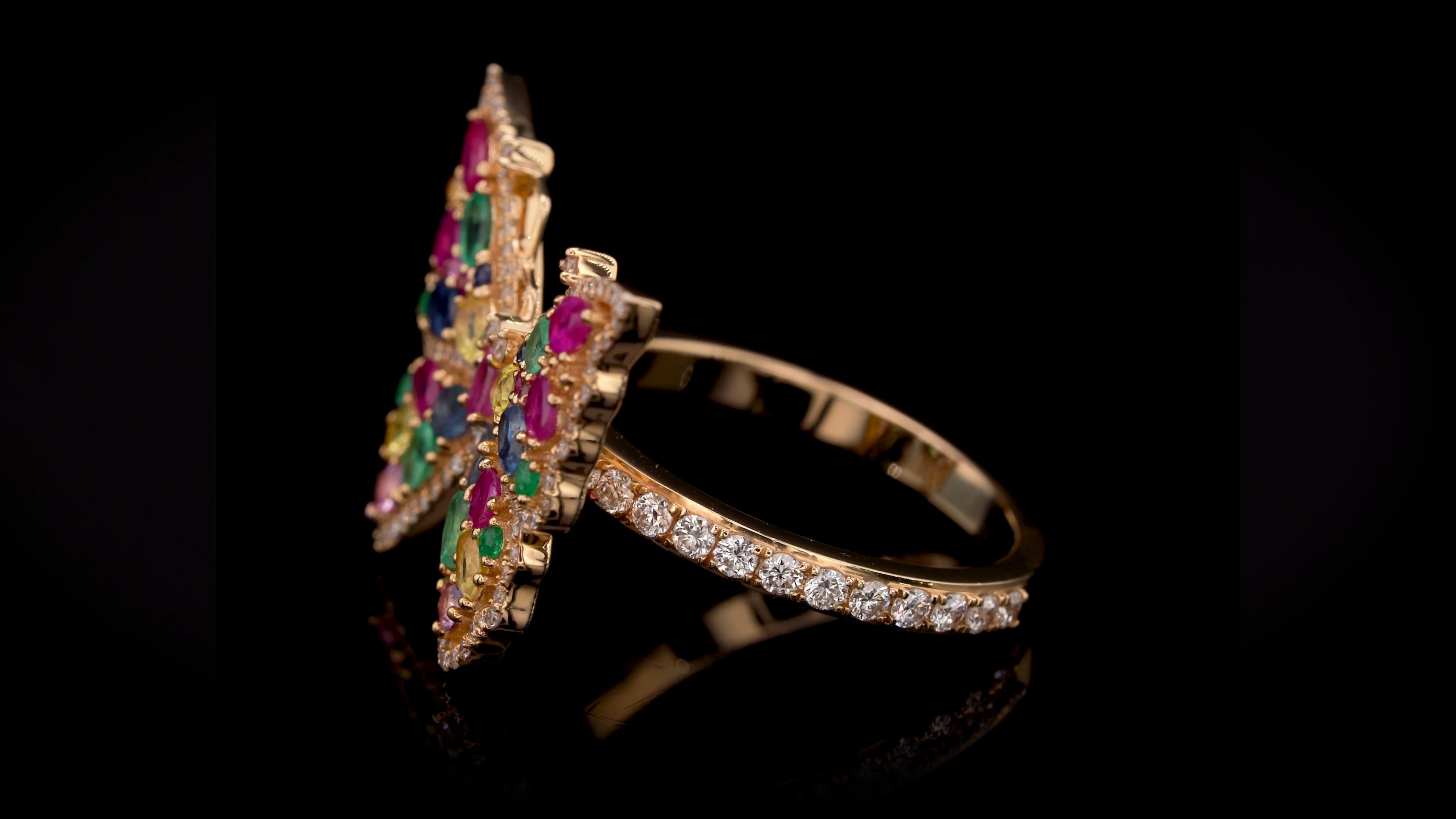 Elegant butterfly 18ct Yellow gold Gemstone ring