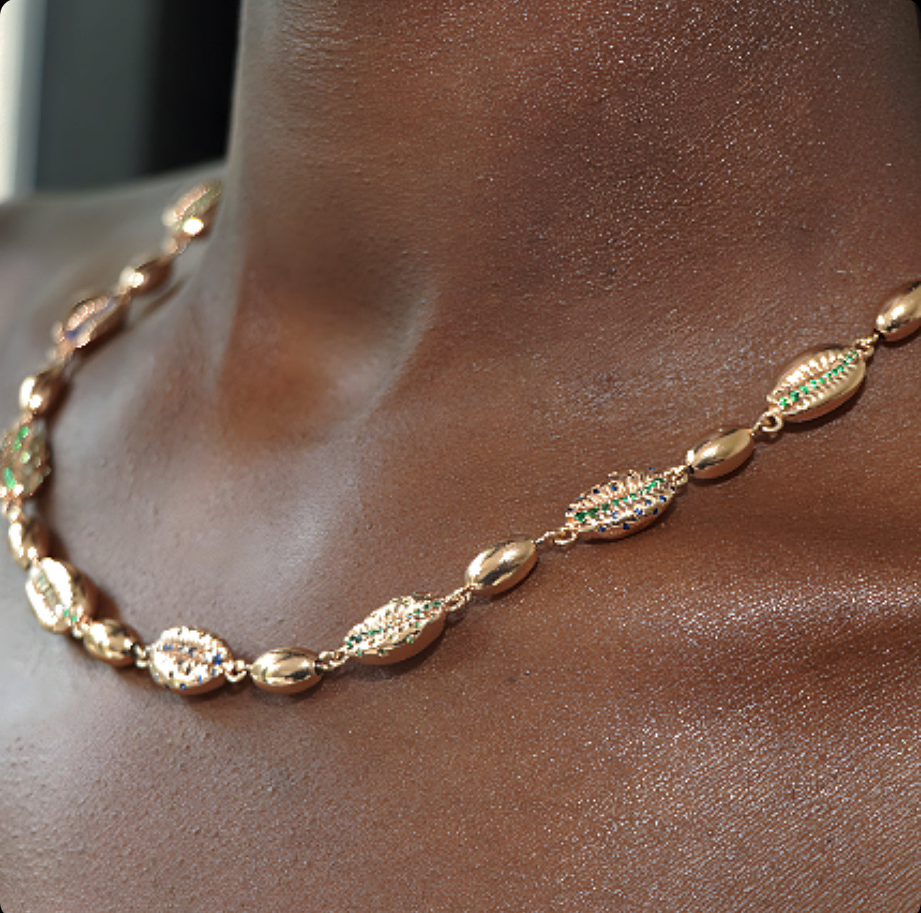 Cowrie Bead 18ct Gold Gemstone Necklace