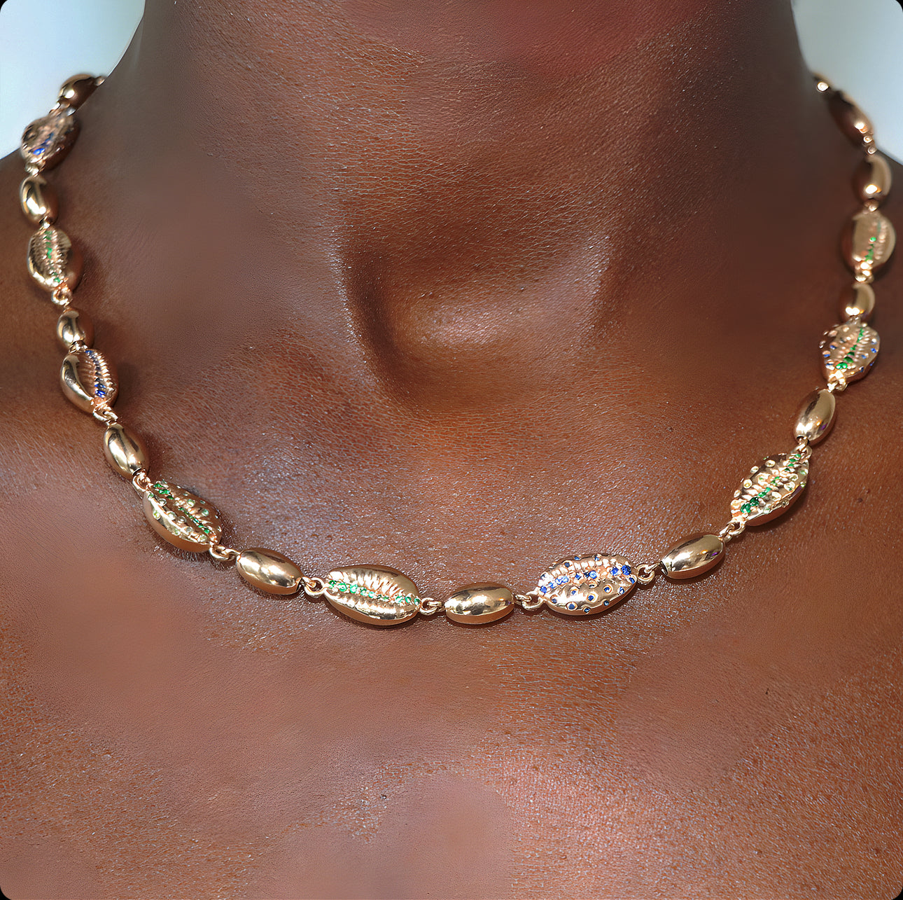 Cowrie Bead 18ct Gold Gemstone Necklace
