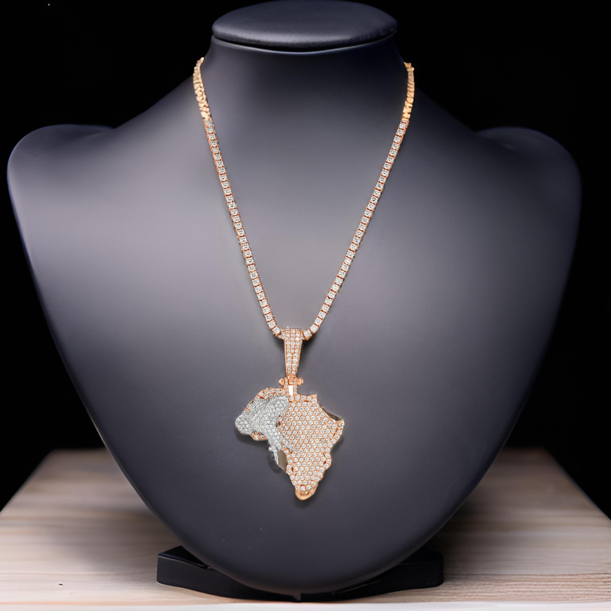 18ct Gold African Continent Map With 3D Elephant