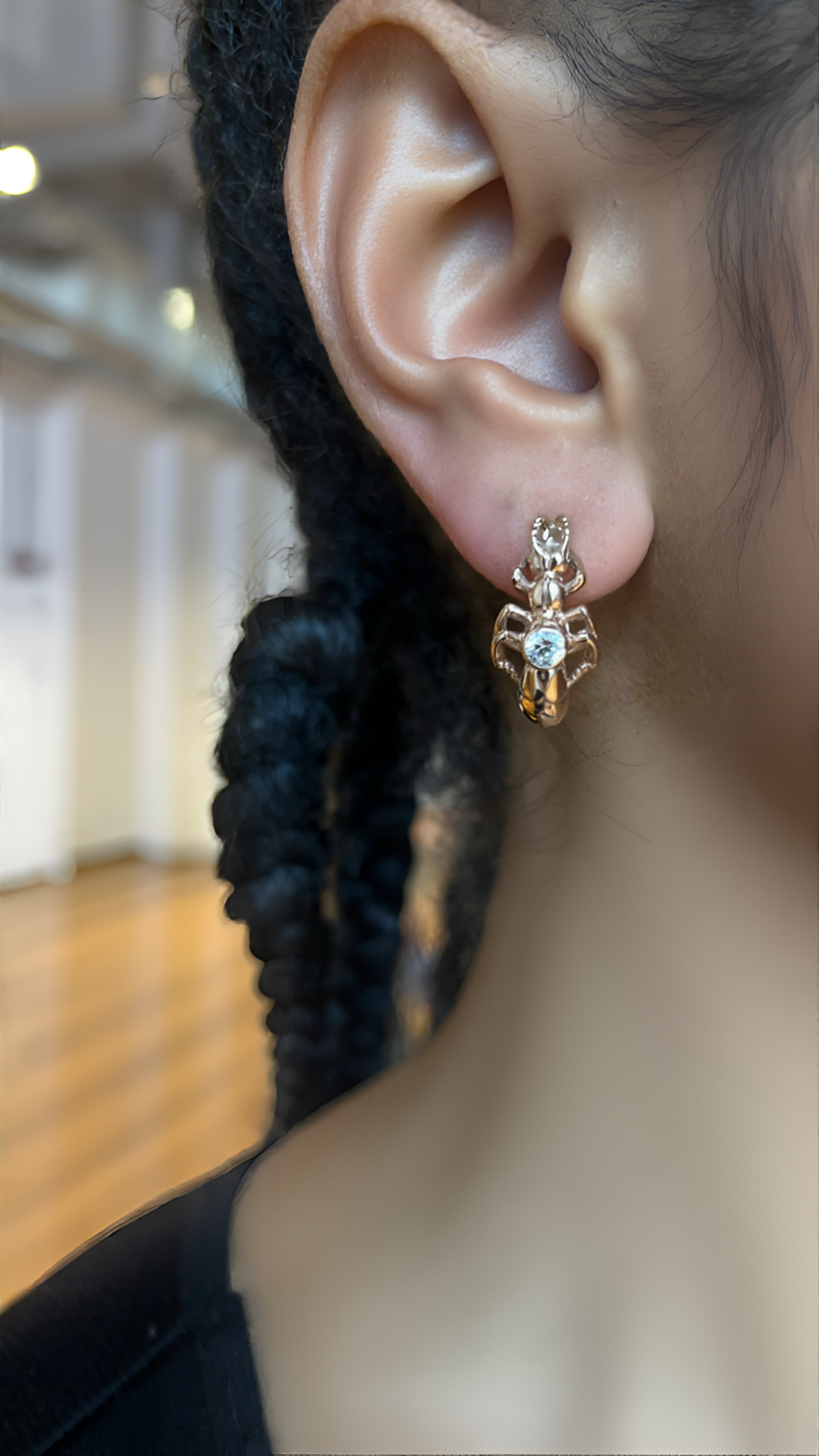 African Rove Beetle Half Moon Gemstone Earrings