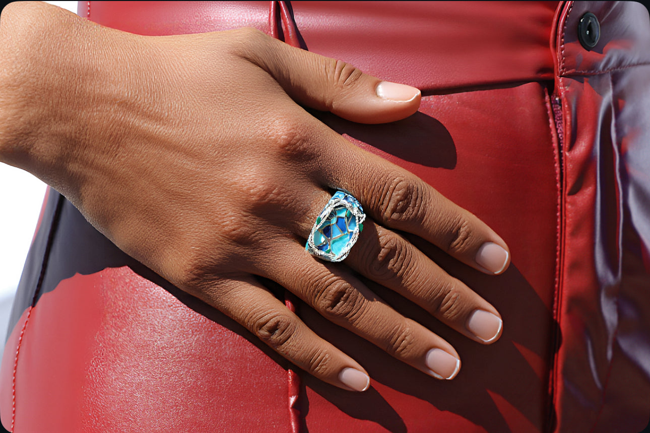 Jungle Splash Enamel Ring Sterling Silver