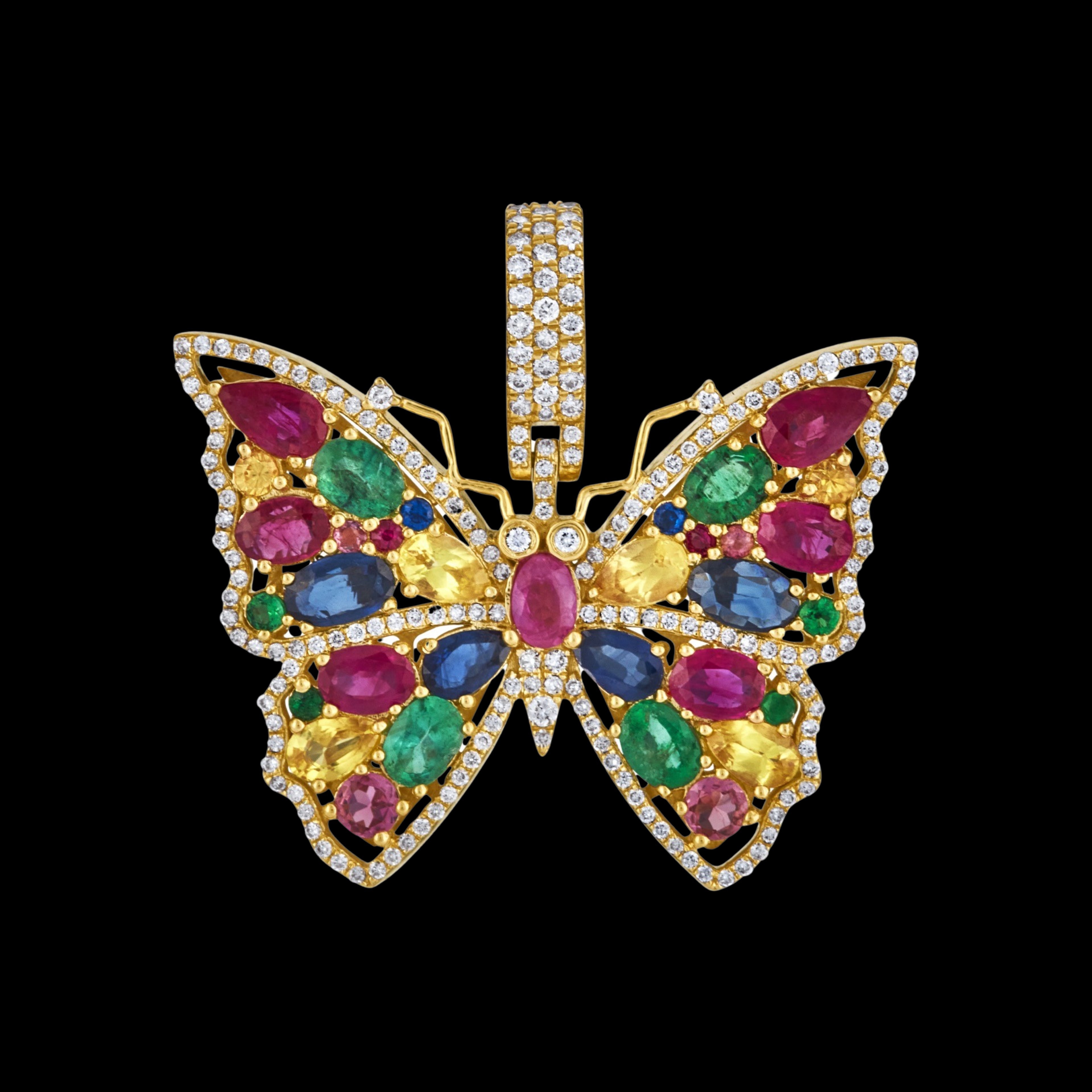 Elegant Butterfly Diamond & Multicolour Gemstone Pendant
