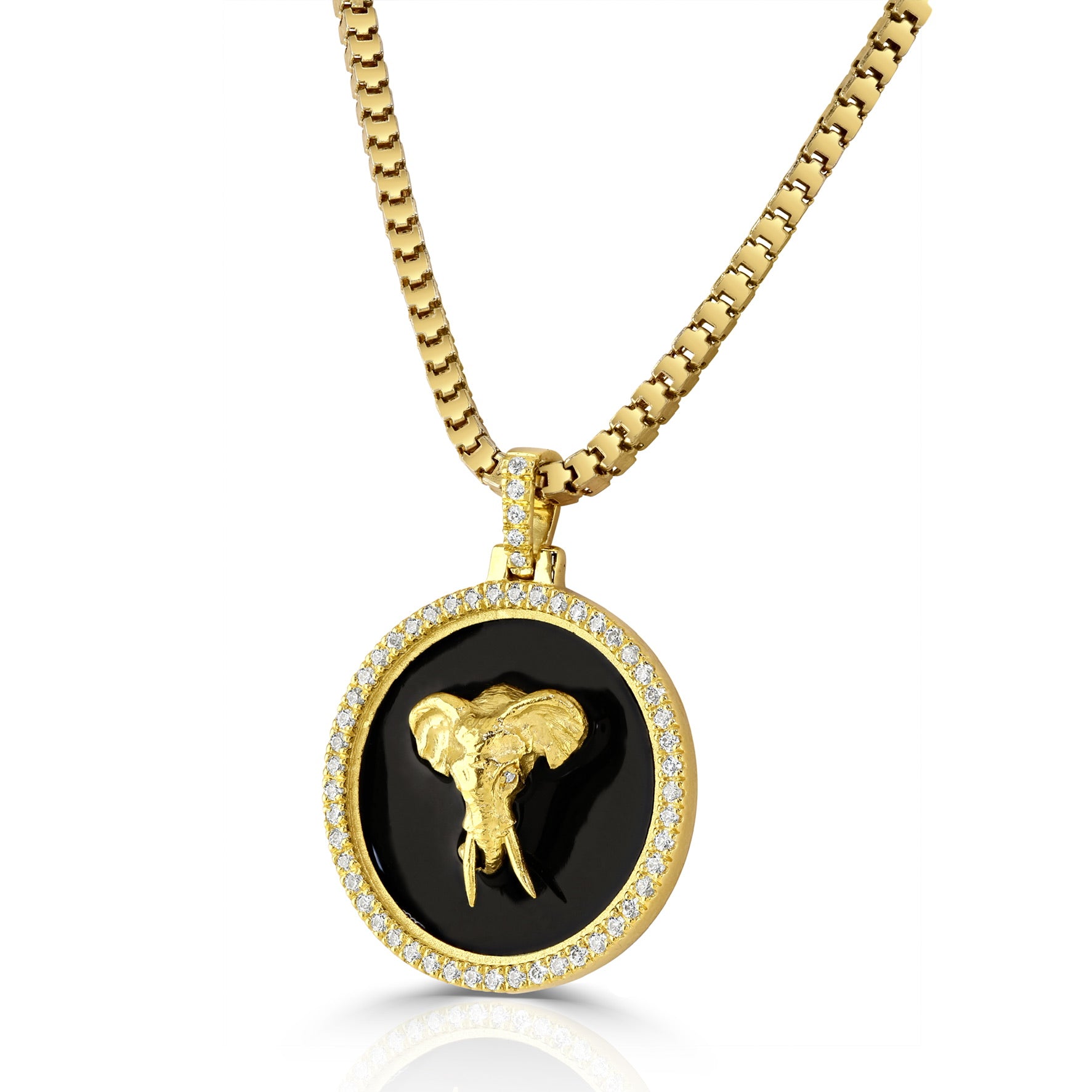 Safari Elephant Medallion 18ct Gold Pendant