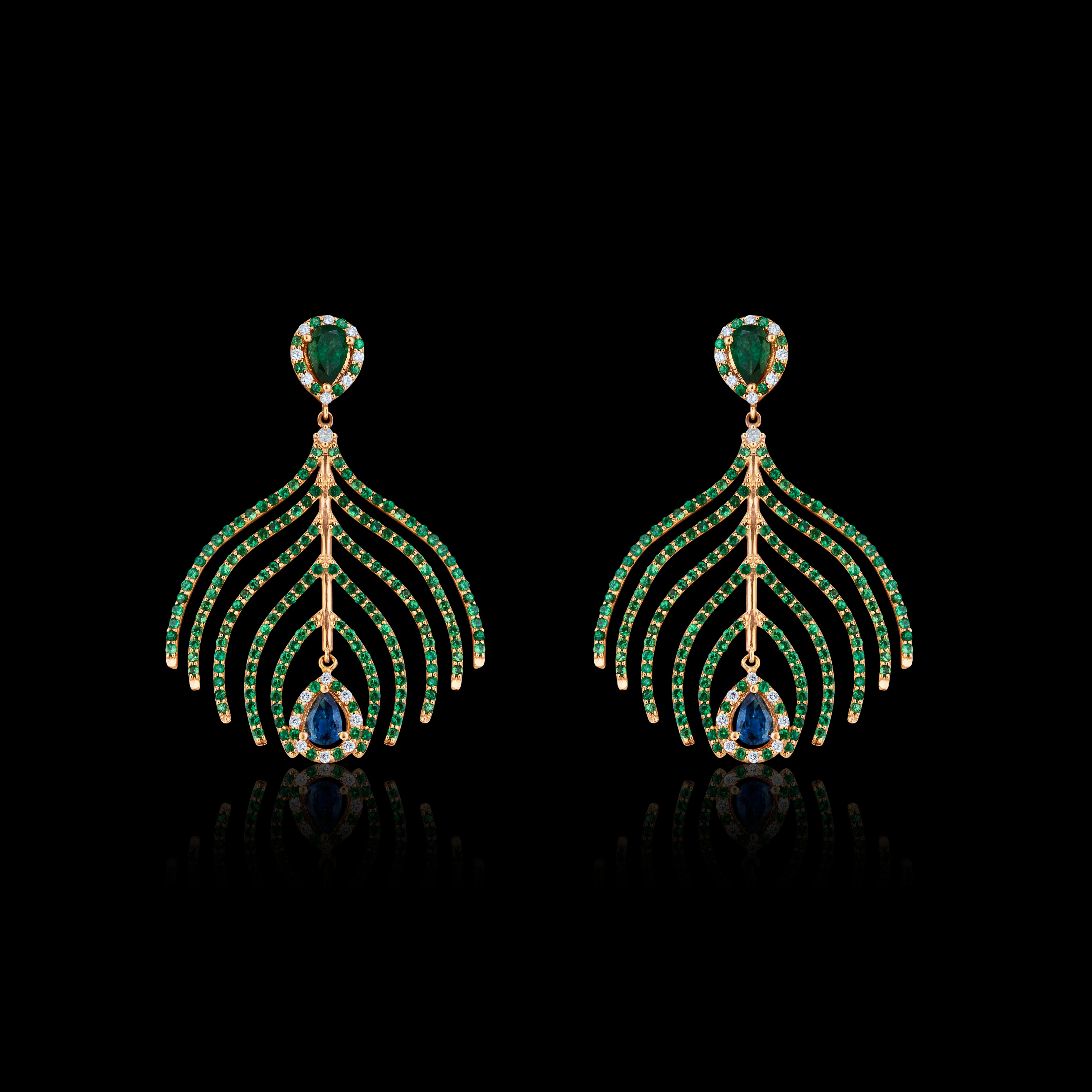 Peacock 18ct Gold Drops Earrings