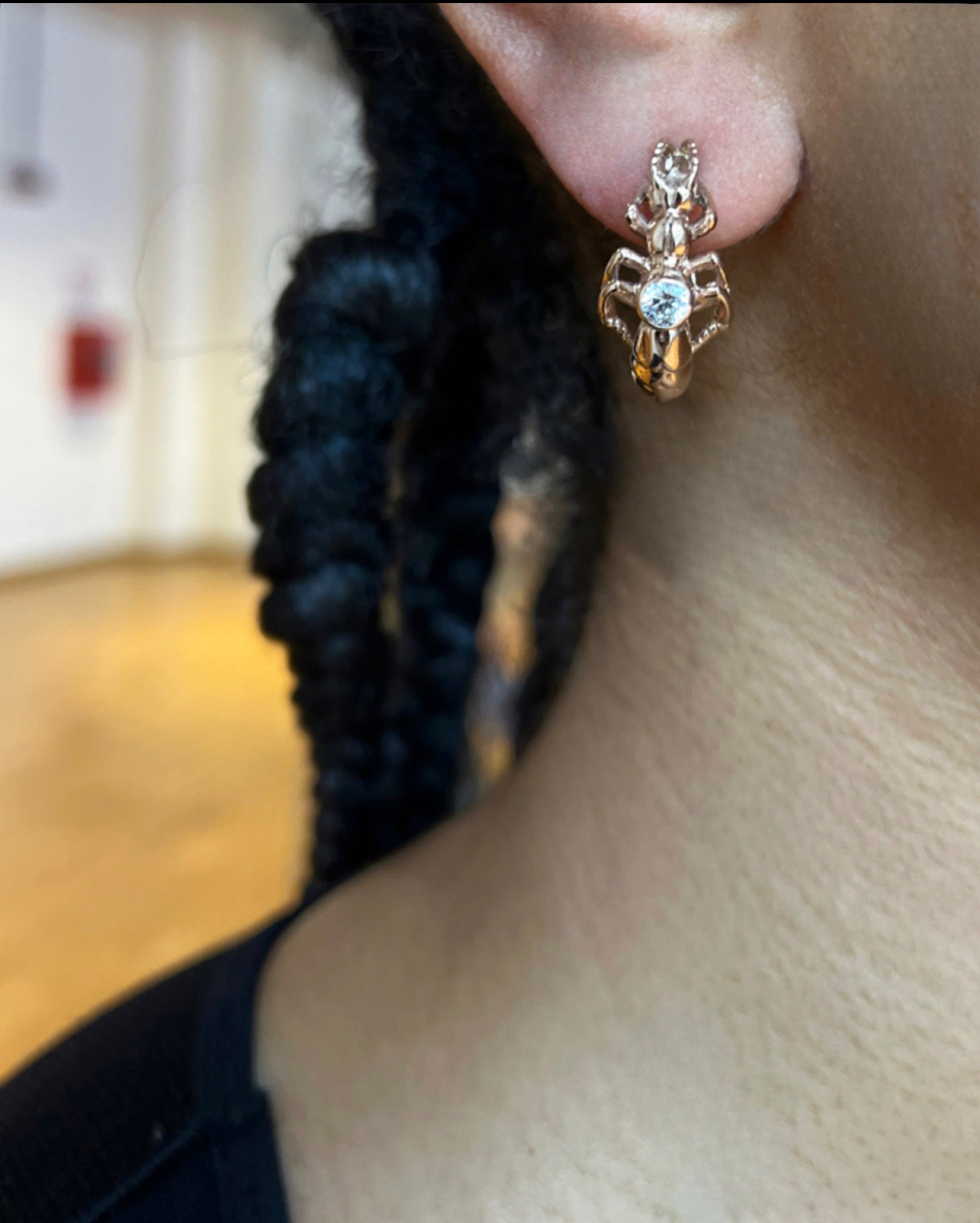 Sterling Silver Half Hoop Rove beetle earrings