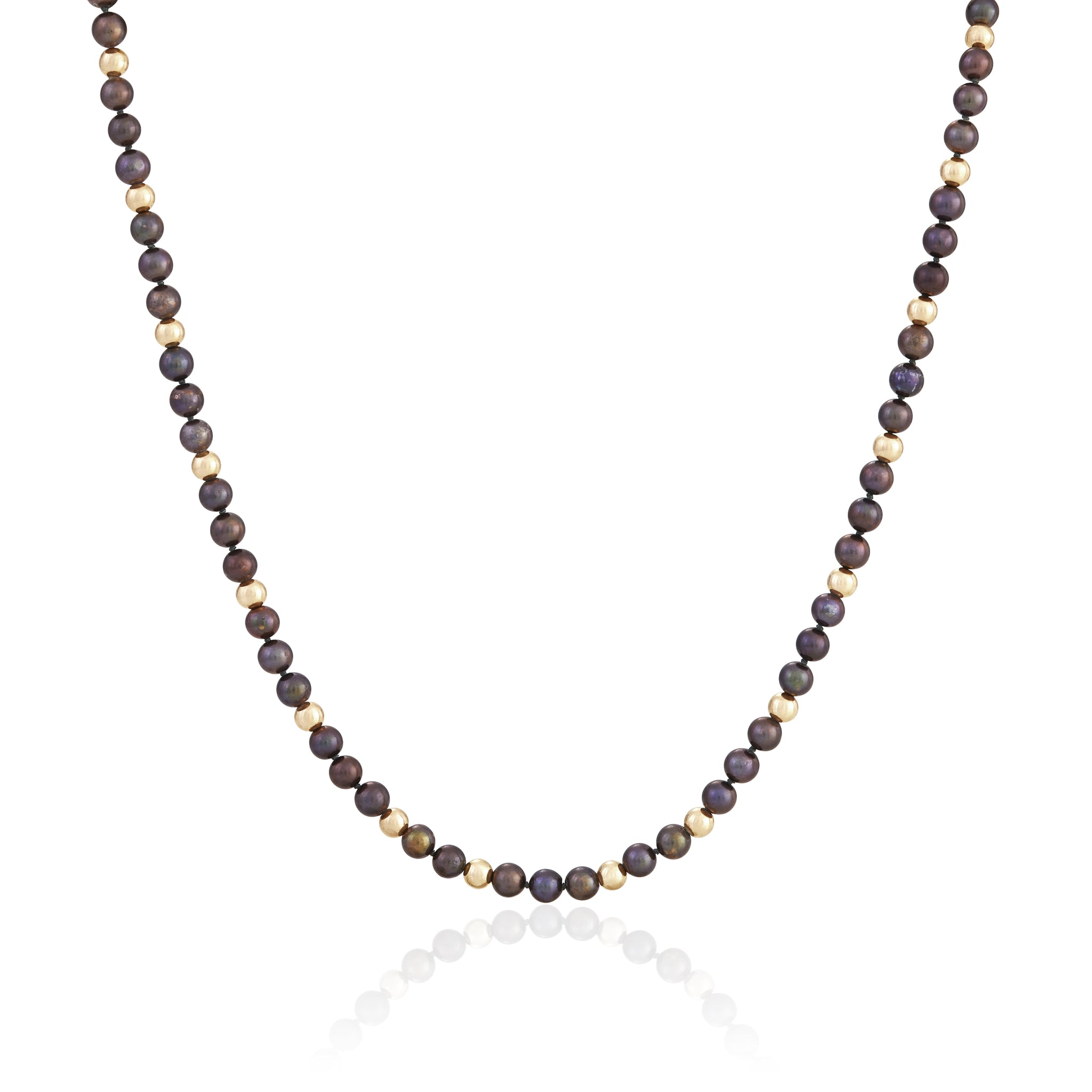 Peacock Pearl & 18ct Gold Bead Necklace