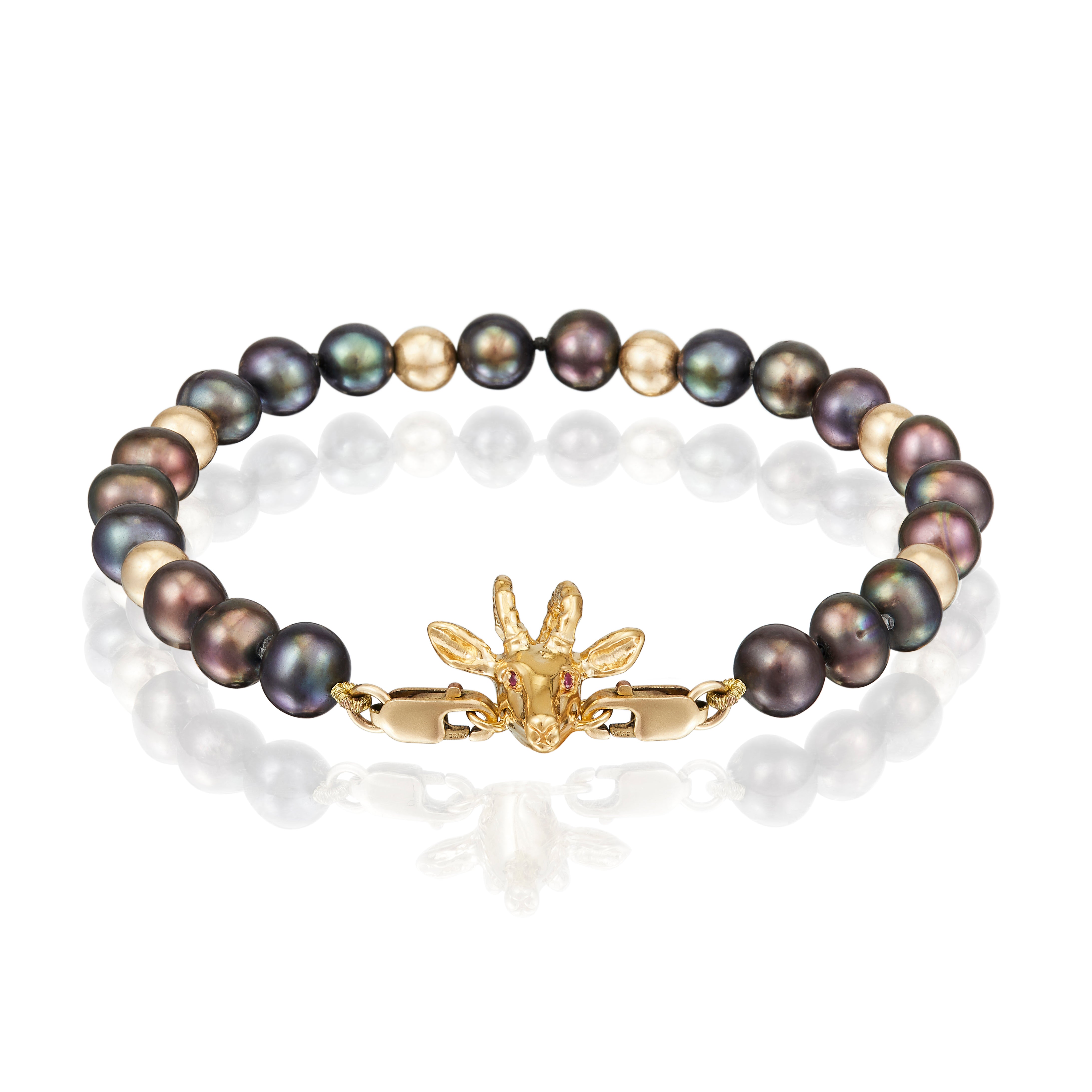 Peacock Pearl and 18ct gold bead bracelet