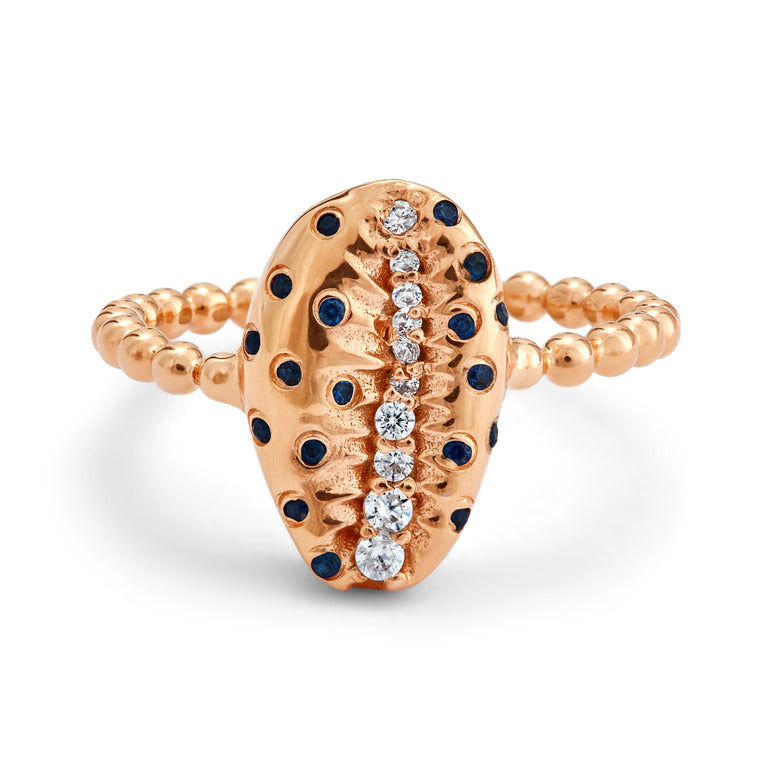 Medium Cowrie Bead 18ct Gold Gemstone Rings