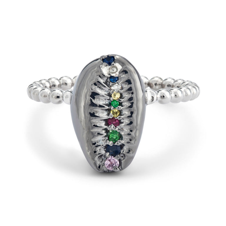 Medium Cowrie Bead 18ct Gold Gemstone Rings