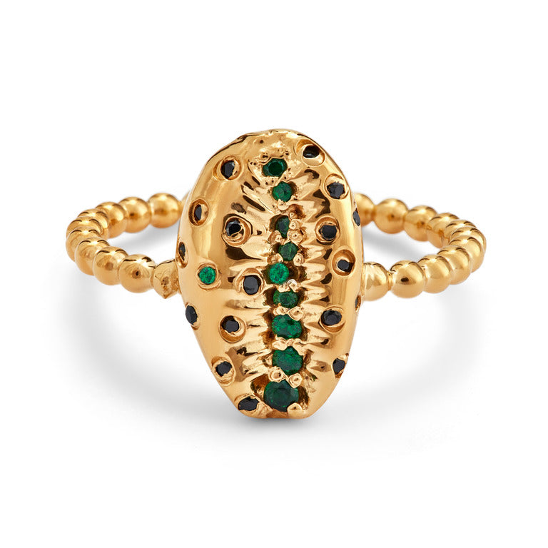 Medium Cowrie Bead 18ct Gold Gemstone Rings