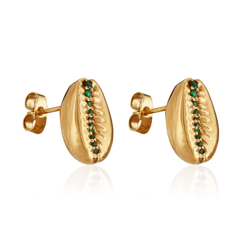 18ct Gold Cowrie Bead Stud Earrings