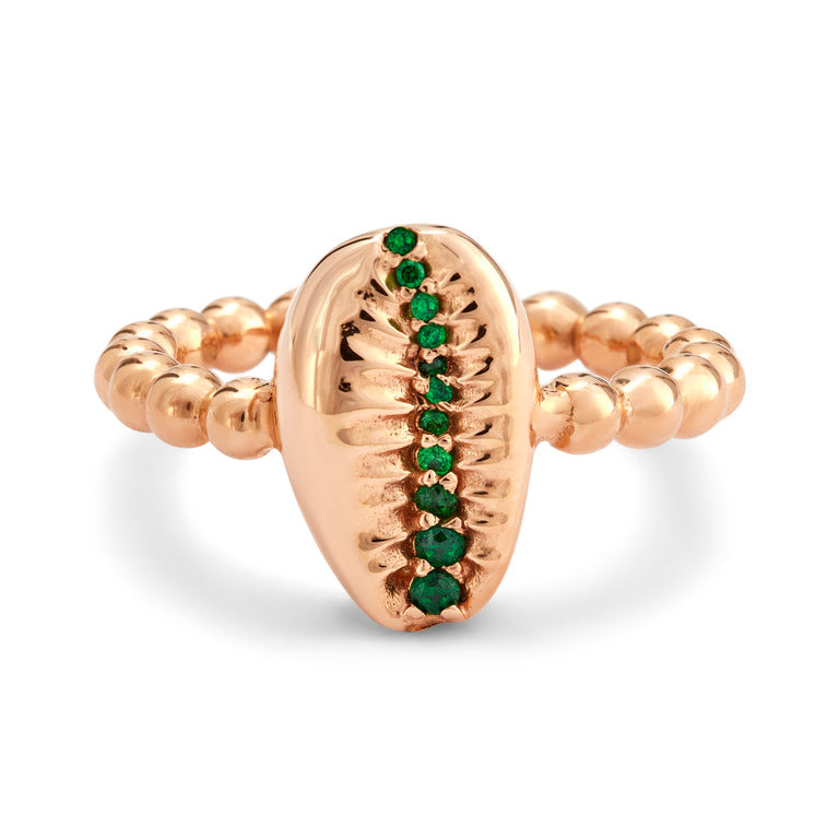Large Cowrie Bead 18ct Gold Gemstone Rings