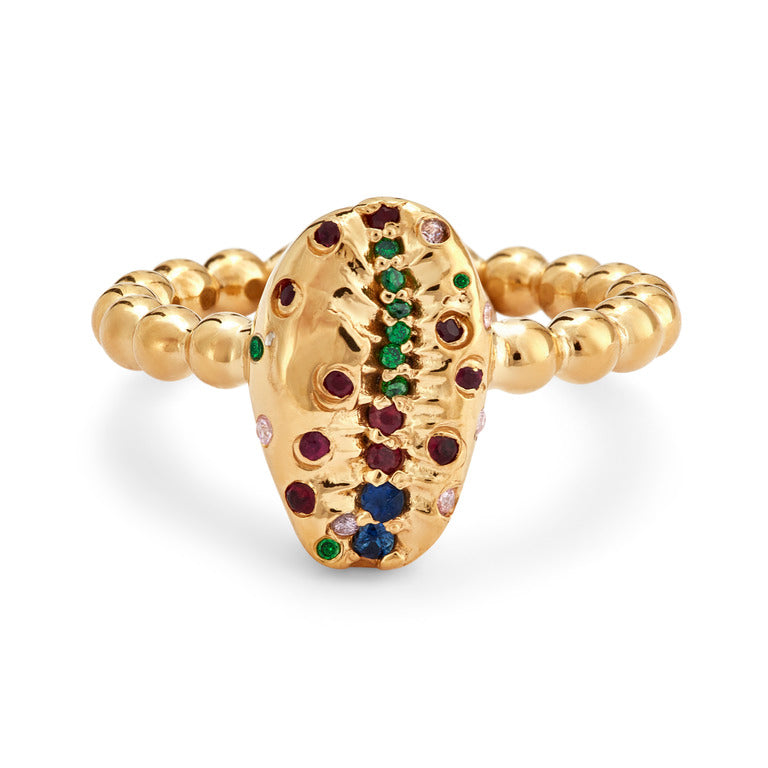 Large Cowrie Bead 18ct Gold Gemstone Rings