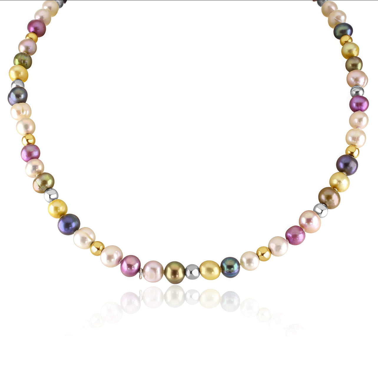 Multi-Coloured Pearl & 18ct Gold Bead Necklace