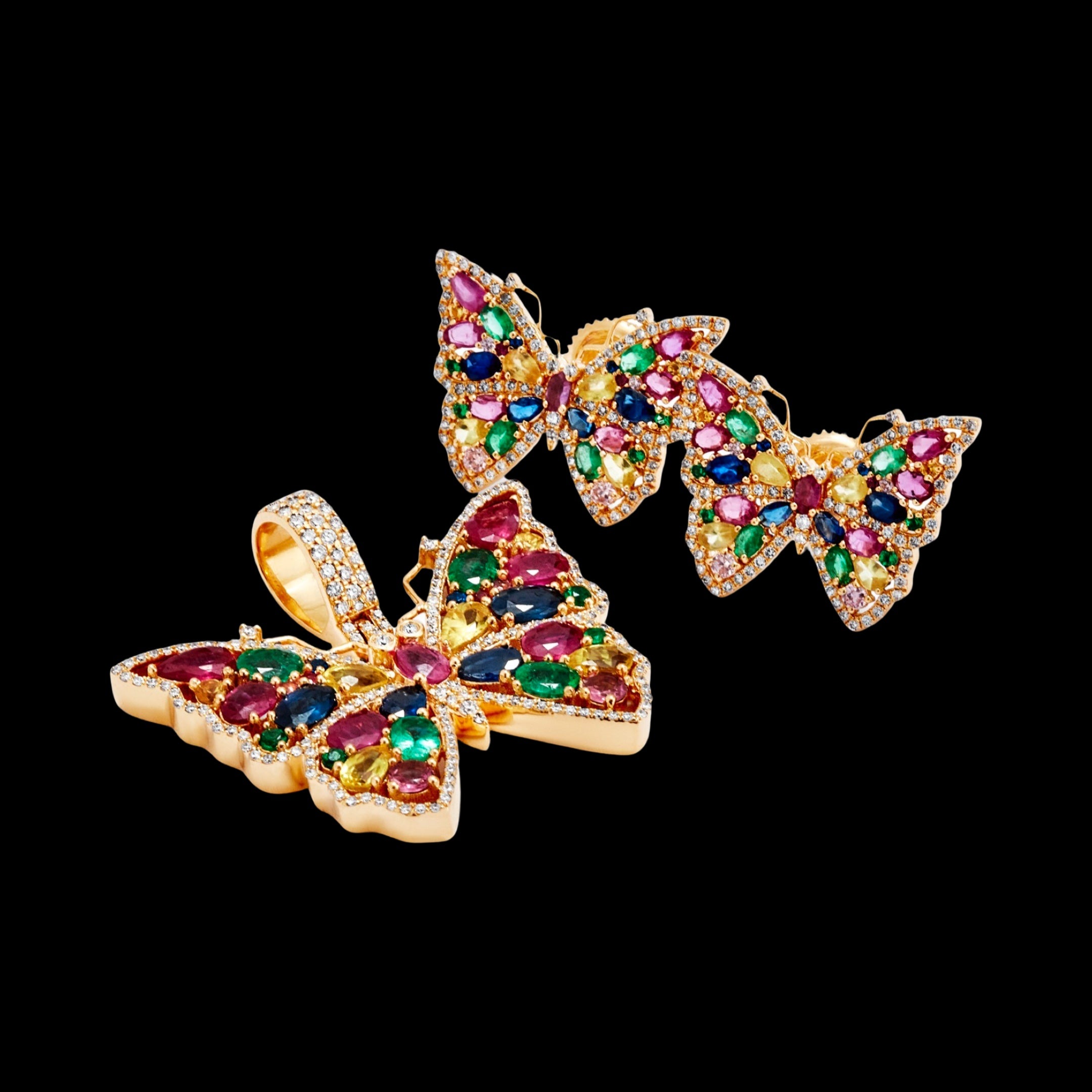 Elegant Butterfly 18ct Gold Diamond & Gemstone Stud Earrings