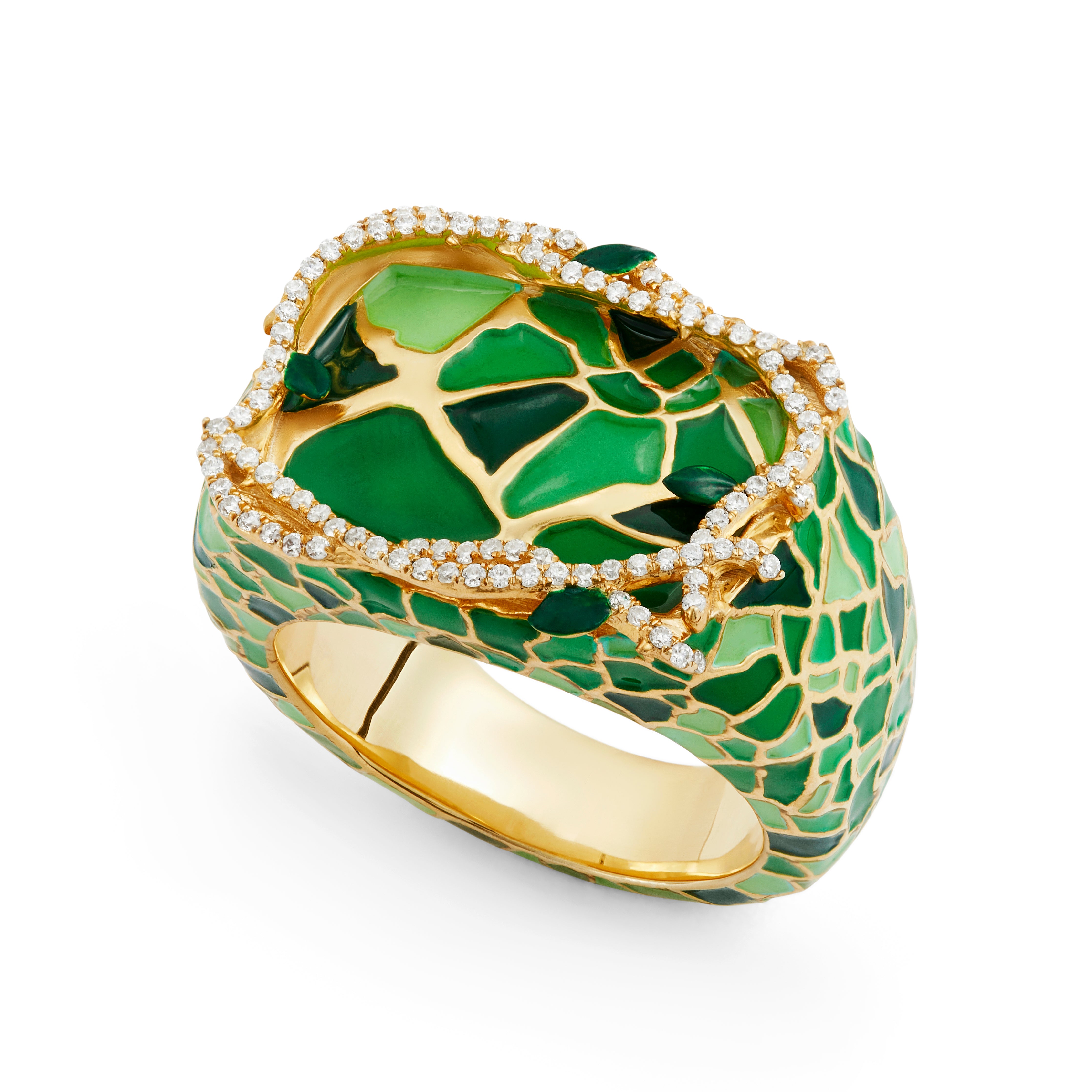 Jungle Splash Cloisonné’ Enamel Diamond Ring