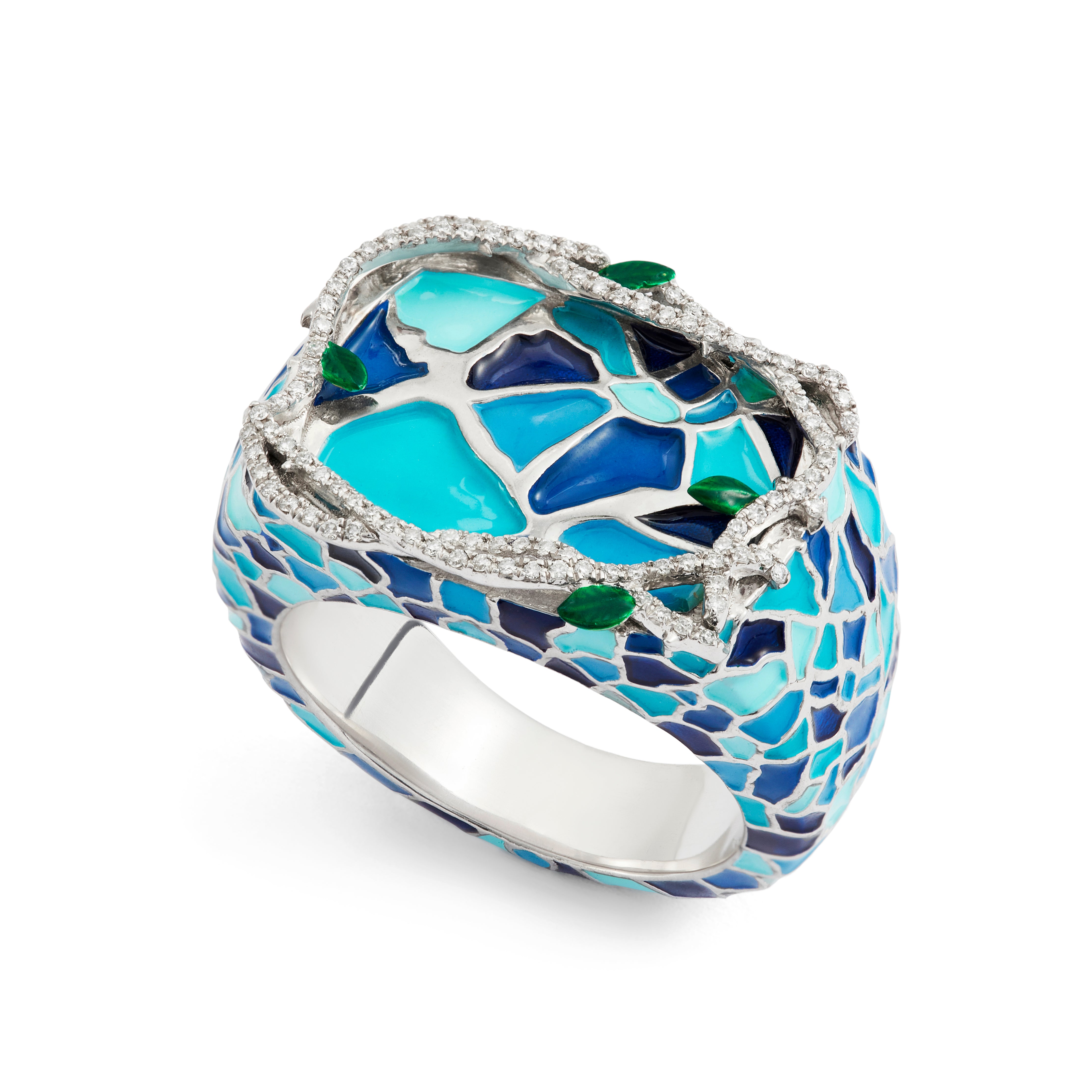 Jungle Splash Cloisonné’ Enamel Sterling Silver Ring