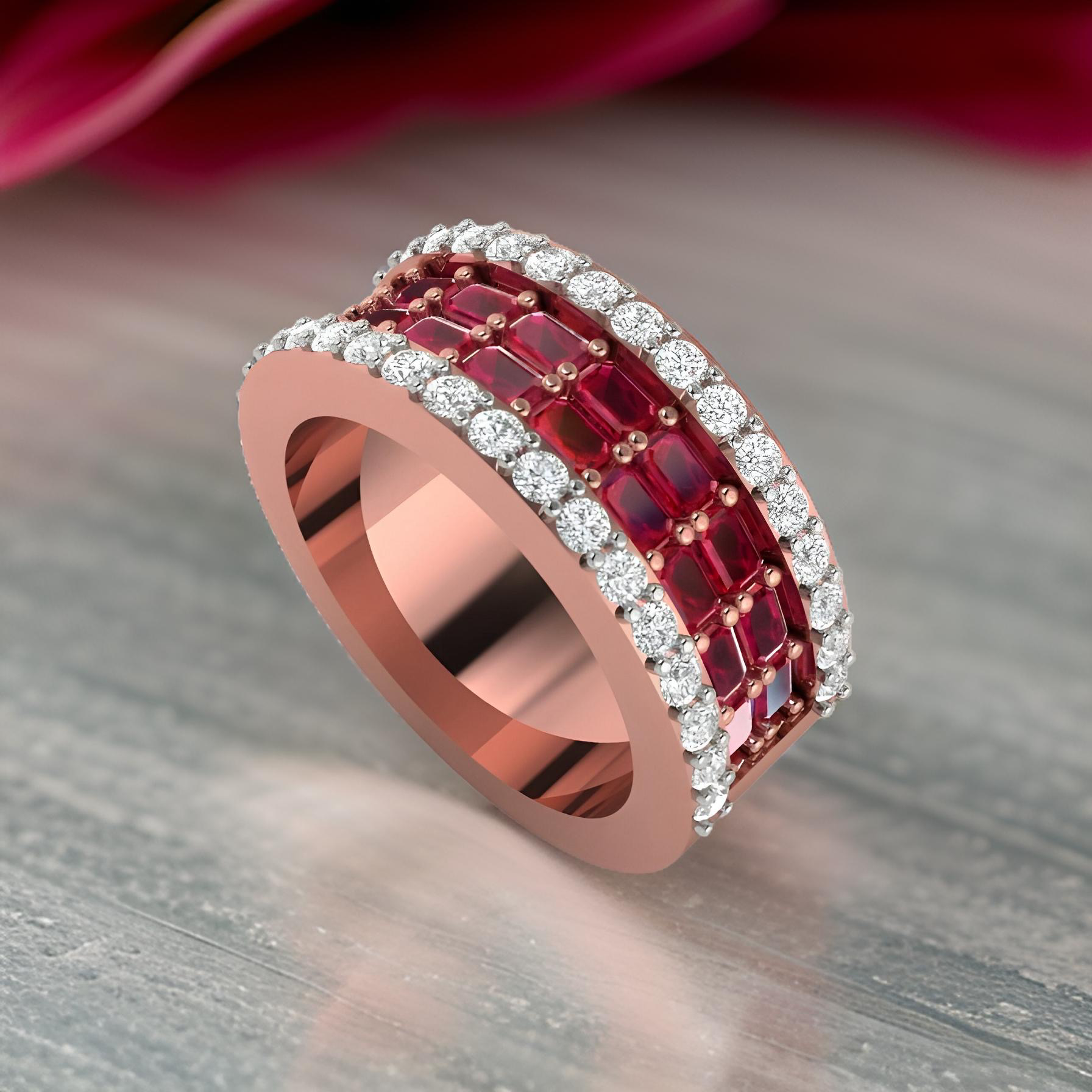 Ruby Emerald Cut Eternity Band