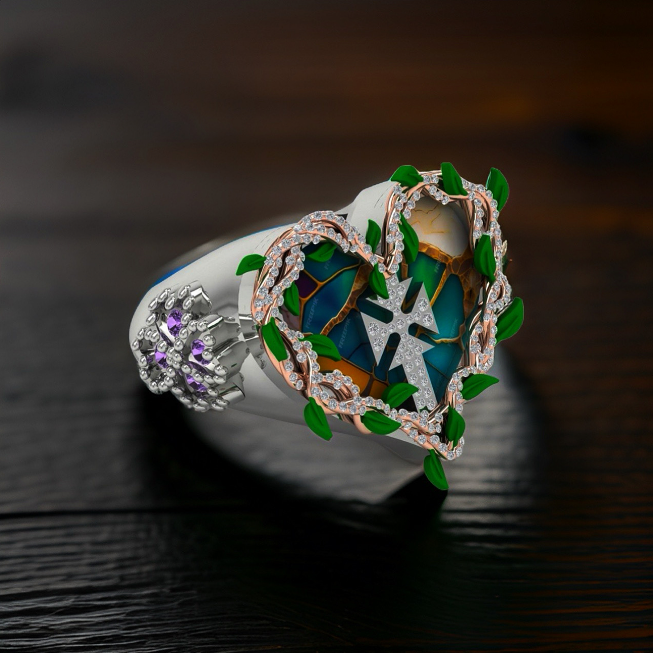 Cloisonne Heart Ring