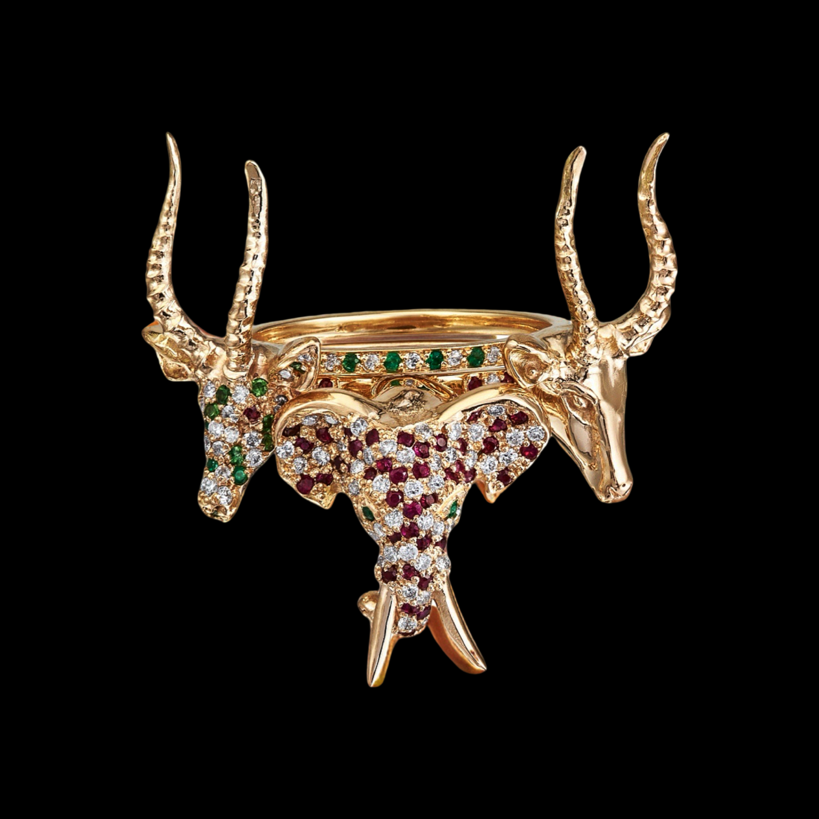 Three Head Jungle Safari 18ct Gold Rings Set