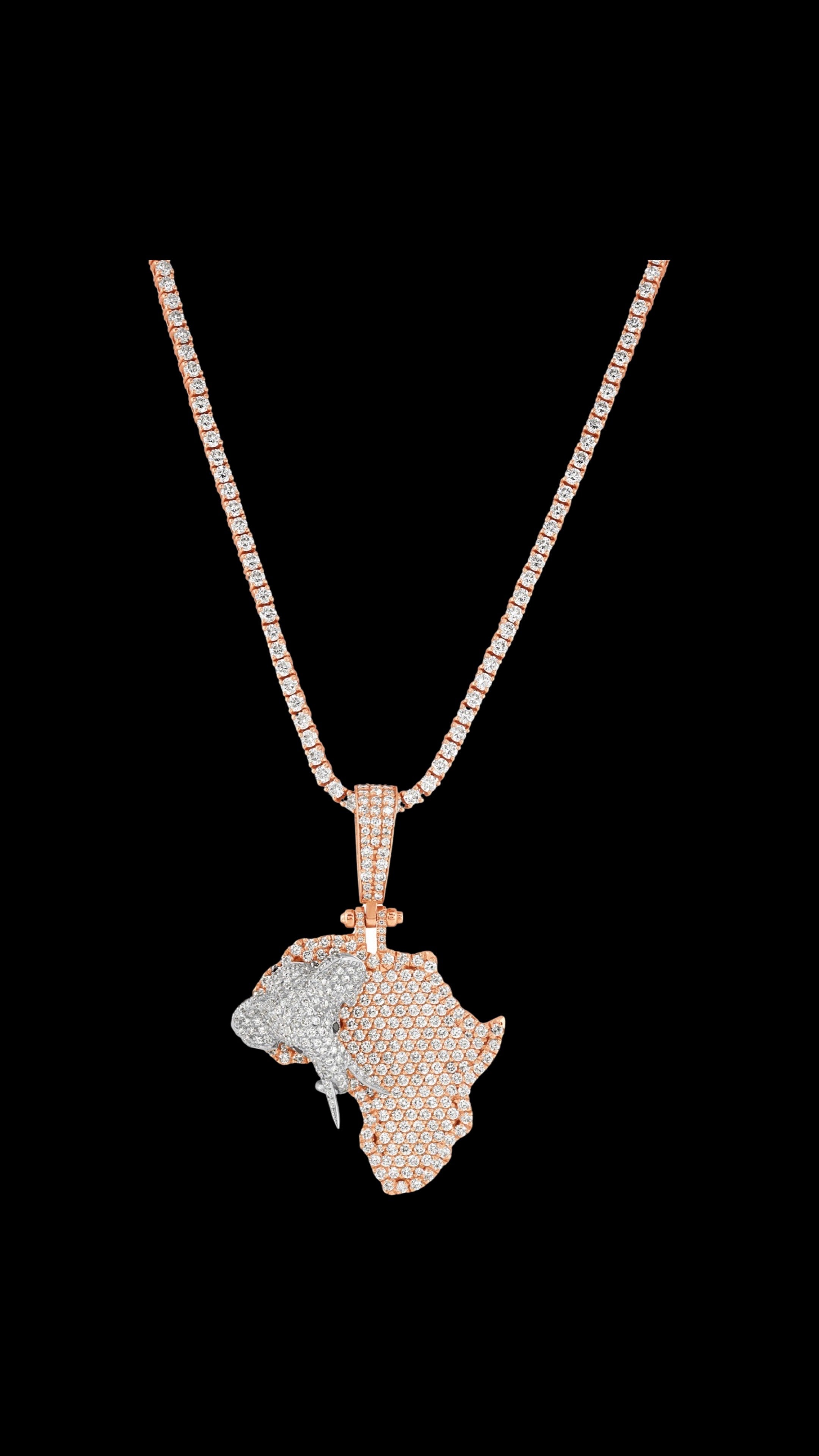 18ct gold African content map with 3D elephant