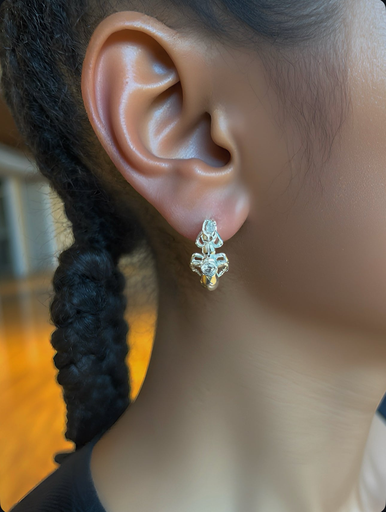 African Rove Beetle Half Moon Gemstone Earrings