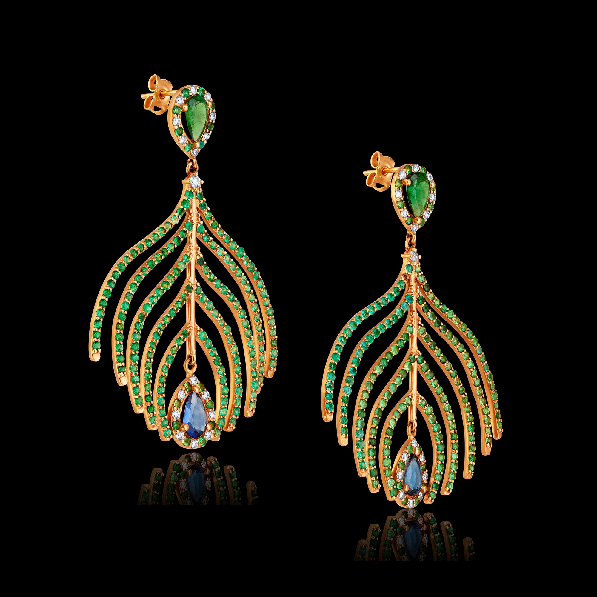 18ct gold Peacock Drops Earrings