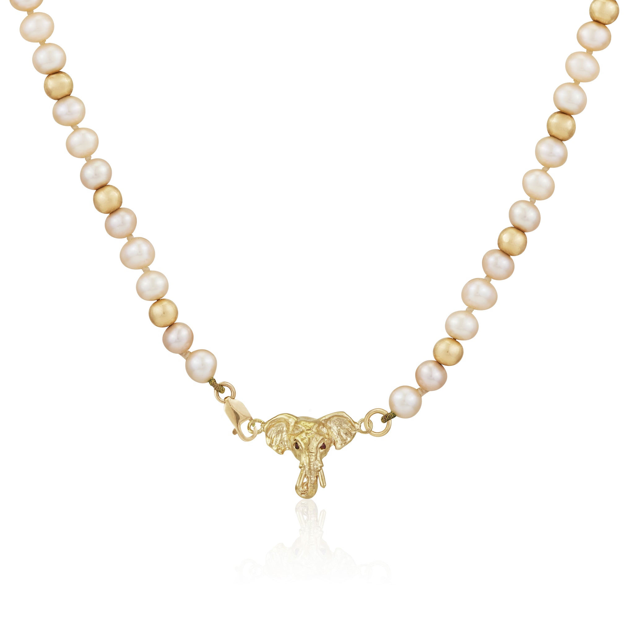 Pink pearl and 18ct gold beads necklace