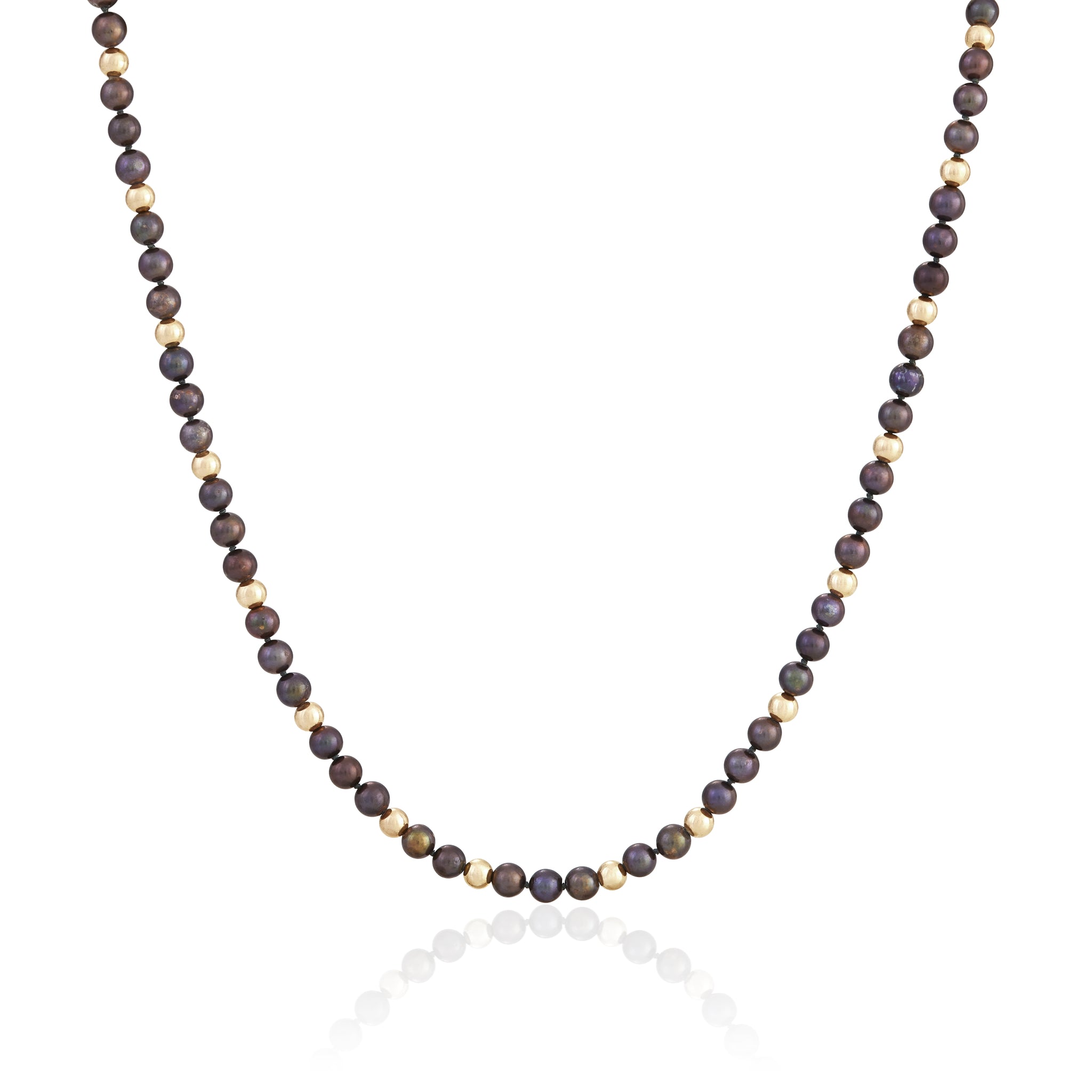 Peacock pearl and 18ct gold bead necklace
