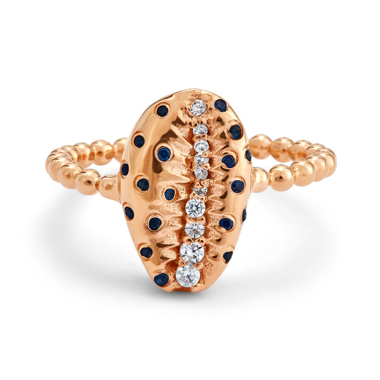 18ct Gold Medium Cowrie Bead Gemstone Rings