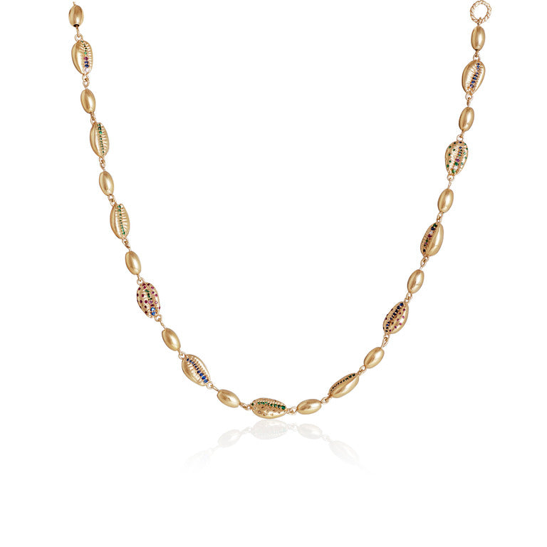 18ct Gold Cowrie Bead Gemstone Necklace