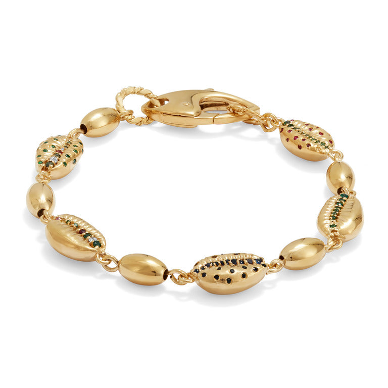 18ct Gold Cowrie Bead Gemstone Bracelet