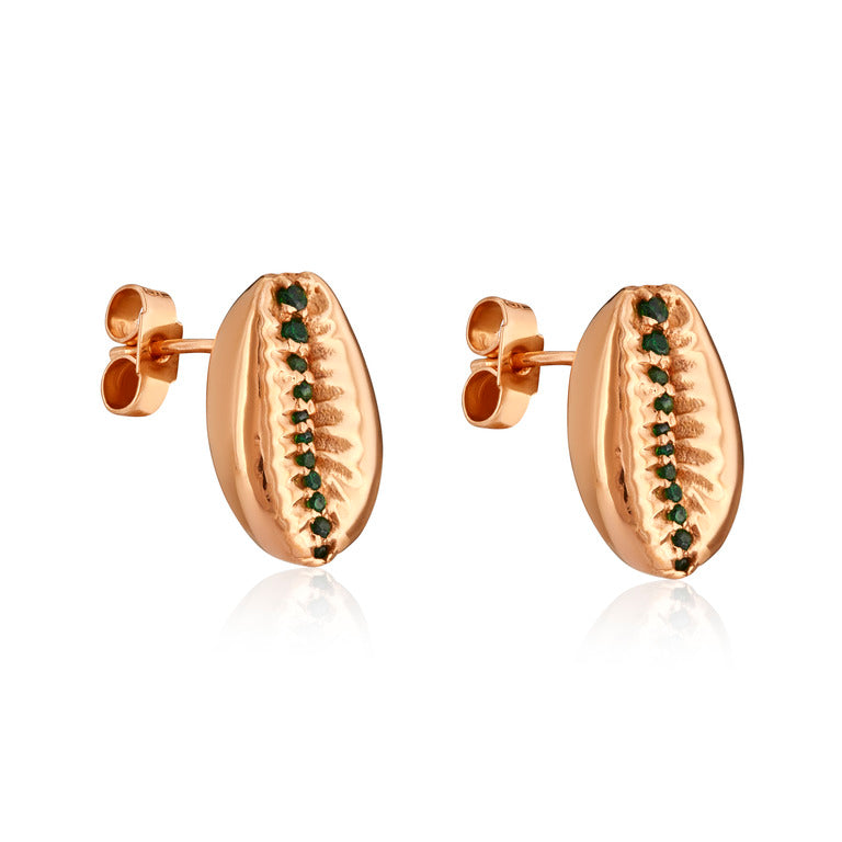 18ct Gold Cowrie Bead Stud Earrings