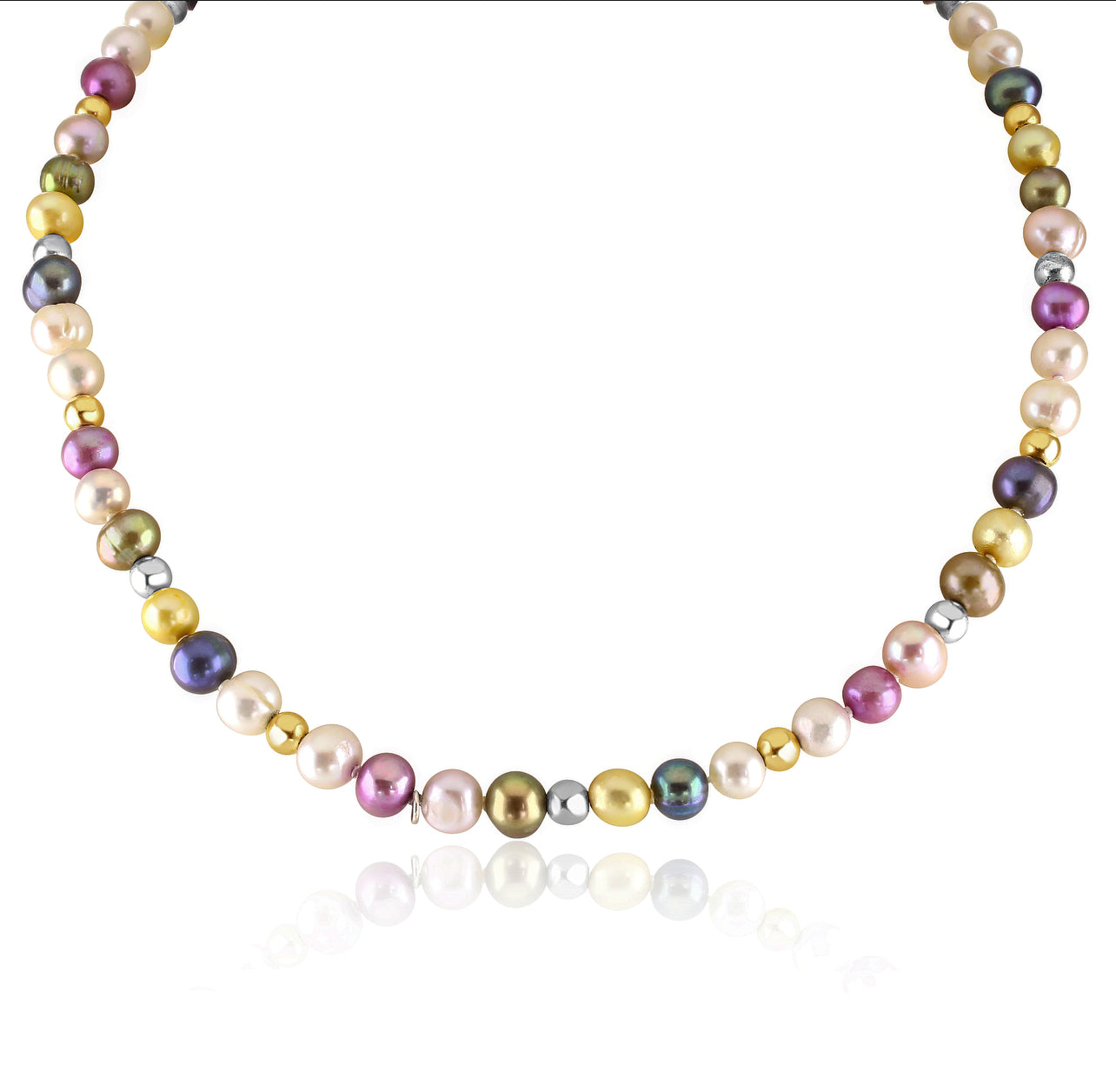 Multi-coloured Pearl and Sterling Silver bead necklace