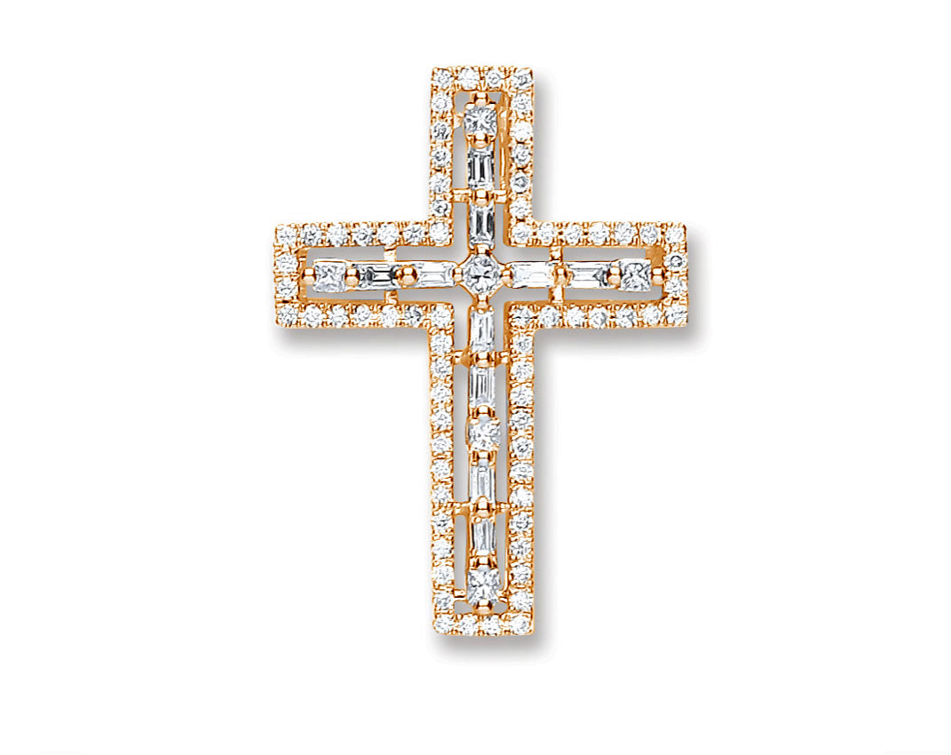 18ct gold baguette diamond cross pendant